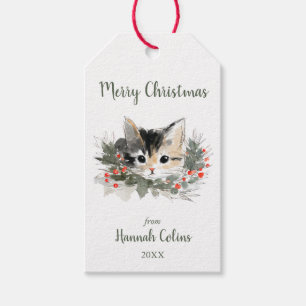 Cute Elegant Calico Kitten Minimalist Christmas Gift Tags