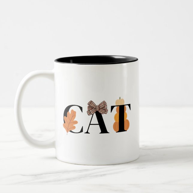 Cute Elegant Cat Fall Autumn  Two-Tone Coffee Mug (Left)