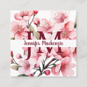 Cute Elegant Cherry Blossoms Floral Square Business Card