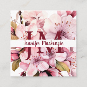 Cute Elegant Cherry Blossoms Floral Square Business Card