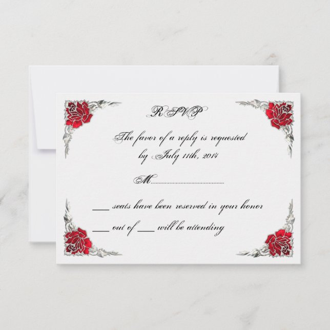 Cute Elegant Classy Rose Silver RSVP Cards (Front)