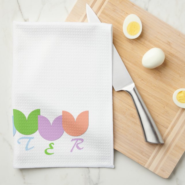 Cute, Elegant Colourful Easter Spring Tulips Art Tea Towel (Quarter Fold)