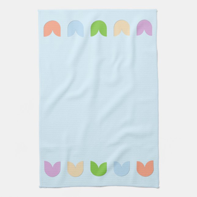 Cute, Elegant Colourful Spring Tulip Flowers Blue Tea Towel (Vertical)