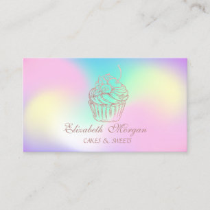 Cute Elegant Cupcake,Sweets Bakery Holographic Business Card