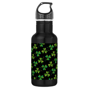 Cute & Elegant Dark Shamrock Pattern Green & Black 532 Ml Water Bottle