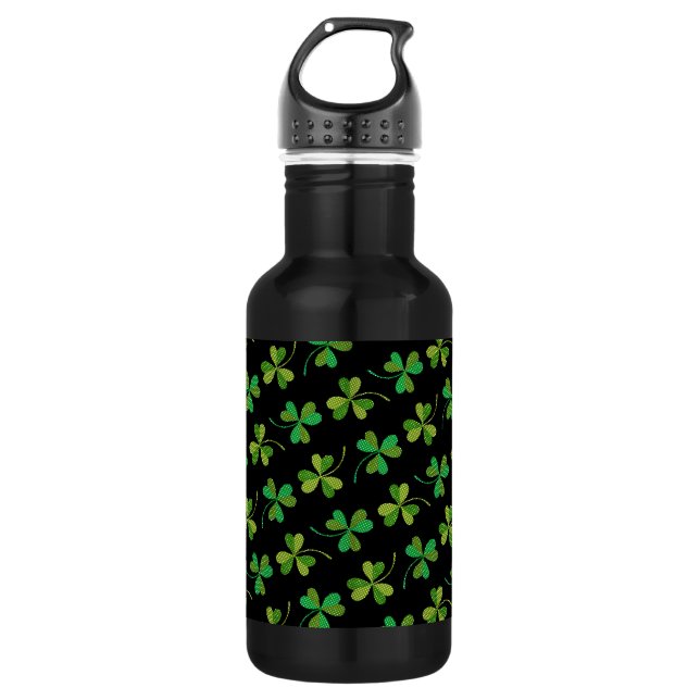 Cute & Elegant Dark Shamrock Pattern Green & Black 532 Ml Water Bottle (Front)