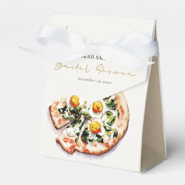 Cute Elegant Egg Basil Pizza Bridal Shower Party Favour Box (Front Side)