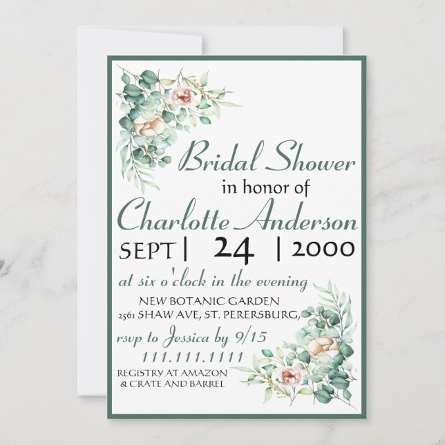 CUTE Elegant Eucalyptus Bridal  Shower Invitation (Front)