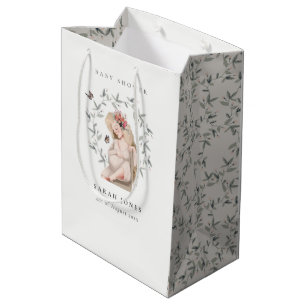 Cute Elegant Expectant Women Foliage Baby Shower Medium Gift Bag