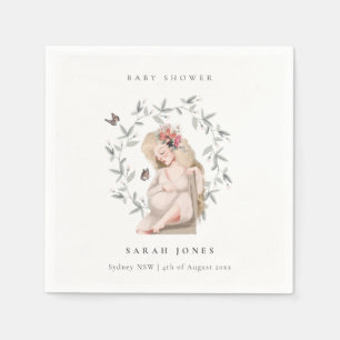 Cute Elegant Expectant Women Foliage Baby Shower Napkin