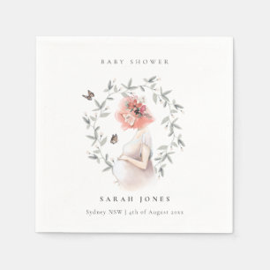 Cute Elegant Expectant Women Foliage Baby Shower Napkin