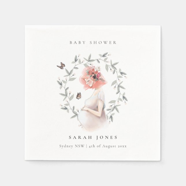Cute Elegant Expectant Women Foliage Baby Shower Napkin (Front)