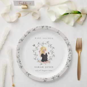 Cute Elegant Expectant Women Foliage Baby Shower Paper Plate