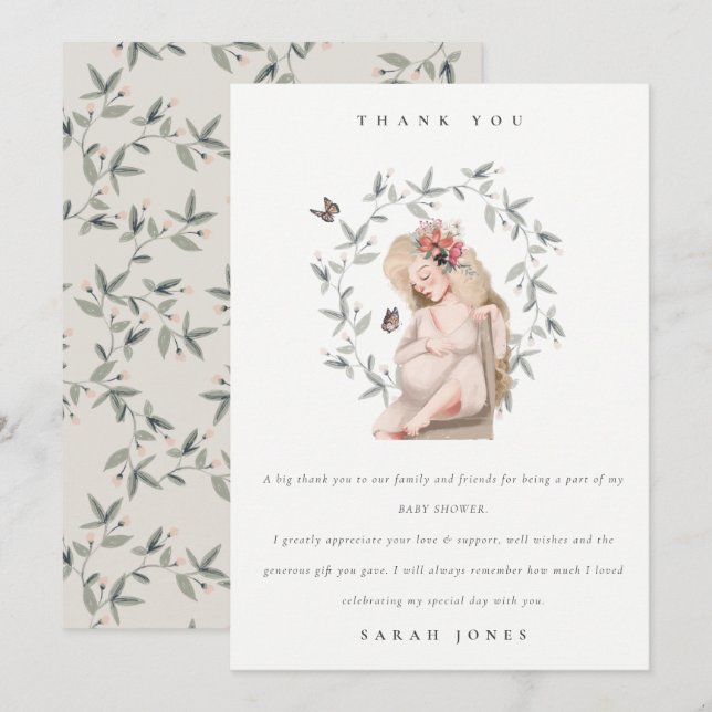 Cute Elegant Expectant Women Foliage Baby Shower Thank You Card (Front/Back)