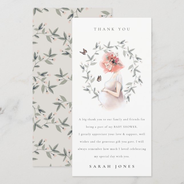Cute Elegant Expectant Women Foliage Baby Shower Thank You Card (Front/Back)