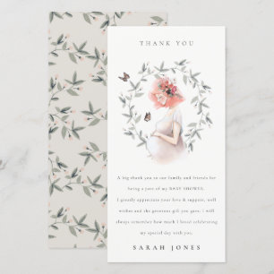 Cute Elegant Expectant Women Foliage Baby Shower Thank You Card