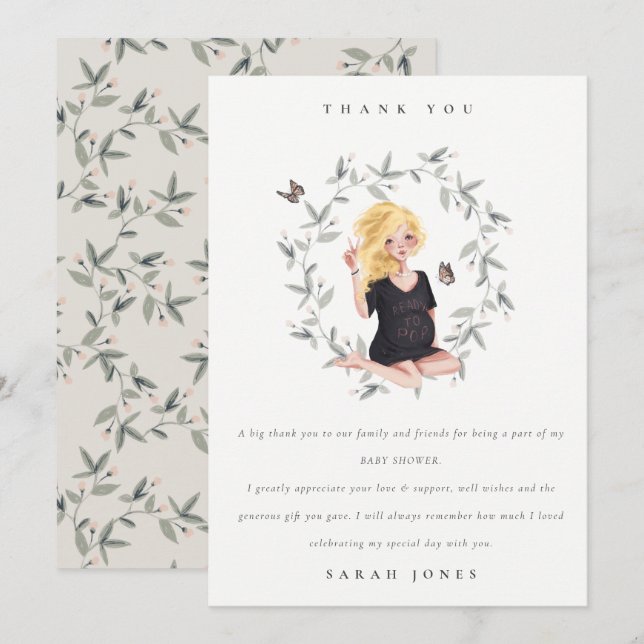 Cute Elegant Expectant Women Foliage Baby Shower Thank You Card (Front/Back)