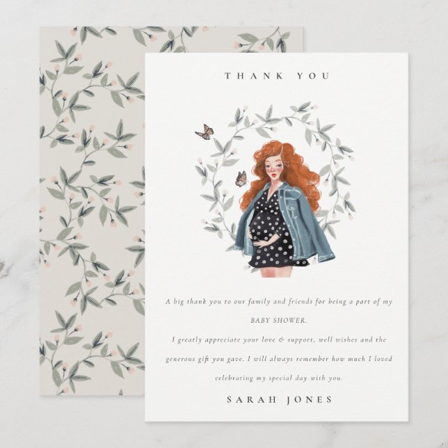 Cute Elegant Expectant Women Foliage Baby Shower Thank You Card (Front/Back)