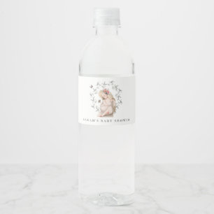Cute Elegant Expectant Women Foliage Baby Shower Water Bottle Label