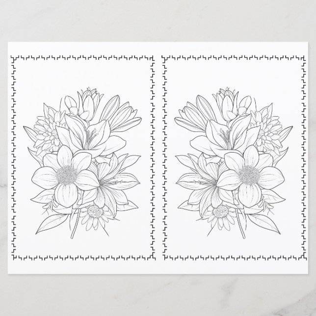 Cute Elegant Floral Easy Colouring Page  (Front)