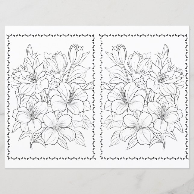 Cute Elegant Floral Easy Colouring Page  (Front)