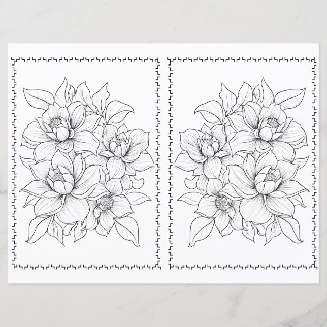 Cute Elegant Floral Easy Colouring Page  (Front)