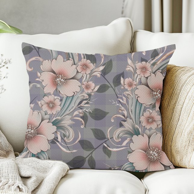 Cute Elegant Floral Gingam Pattern Cushion (Creator Uploaded)