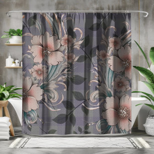 Cute Elegant Floral Gingham Pattern Shower Curtain