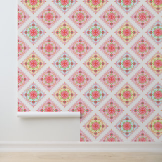 Cute Elegant Floral in Diamond Tiles Pattern  Wallpaper