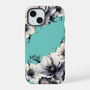 Cute Elegant Floral Monogram Initial iPhone 15 Case