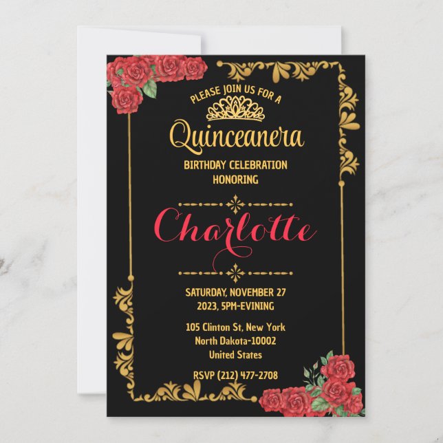 Cute Elegant Floral Quinceanera For Girl Birthday Invitation (Front)