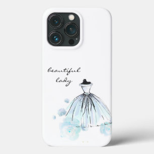 cute elegant girly blue modern flowers and dress iPhone 13 pro case