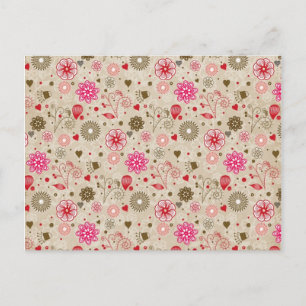 cute elegant girly vintage flowers hearts pattern postcard