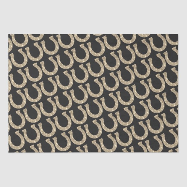 Cute Elegant Glam Horseshoe Gold Black Glitter Tissue Paper (Front)