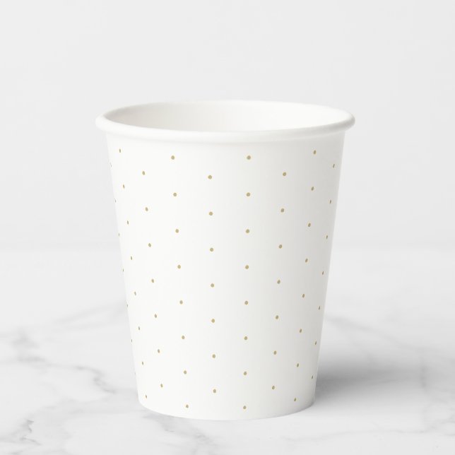 Cute elegant gold white tiny polka dots pattern paper cups (Front)