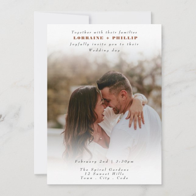 Cute Elegant gradient Photo Overlay Wedding Invitation (Front)