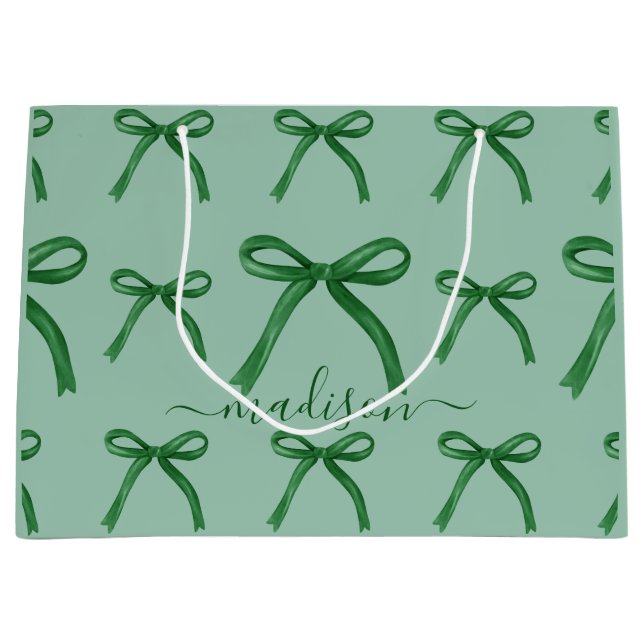 Cute elegant green bow pattern large gift bag (Front)