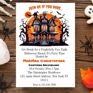 Cute Elegant Haunted House Adults Halloween Party  Invitation