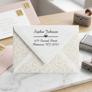 Cute Elegant Heart Name Return Address Self-inking Stamp