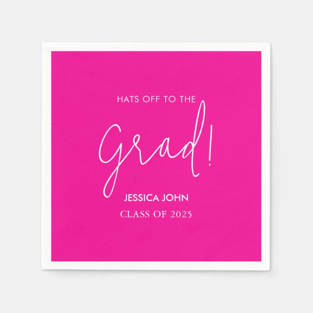 Cute Elegant hot pink Congratulations Graduation  Napkin (Front)