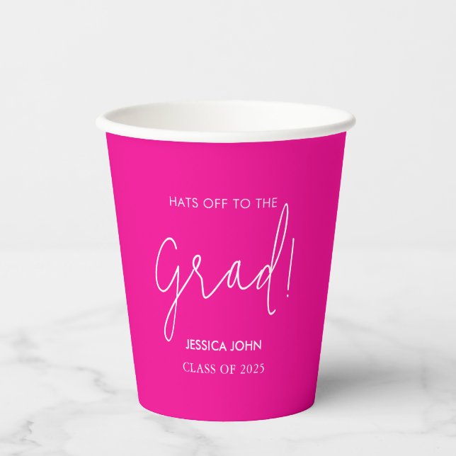 Cute Elegant hot pink Congratulations Graduation  Paper Cups (Front)