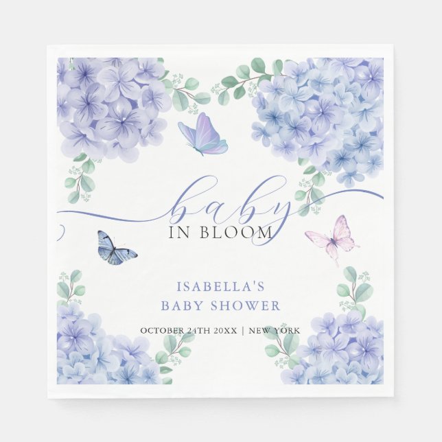 Cute Elegant Hydrangea Floral Garden Baby Shower  Napkin (Front)