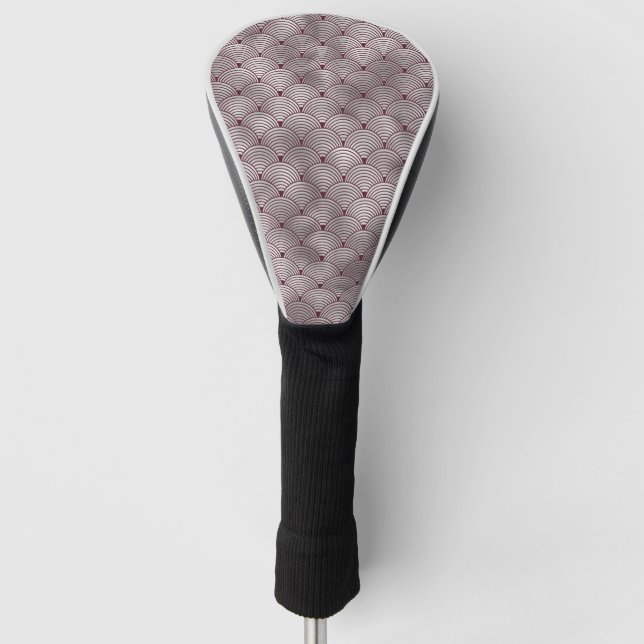 Cute Elegant Maroon Grey Art Deco Pattern Golf Head Cover (Front)
