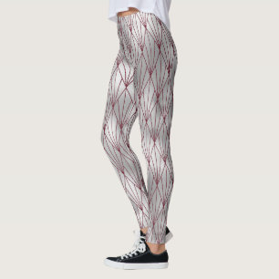 Cute Elegant Maroon Grey Art Deco Pattern Leggings
