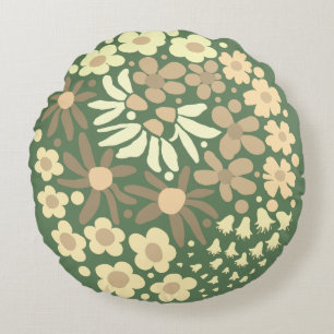 Cute Elegant Modern Retro Beige Flowers Sage Round Cushion