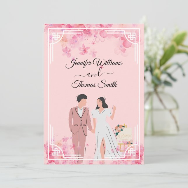 cute elegant modern simple stylish budget wedding invitation (Standing Front)