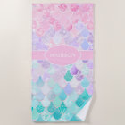Cute Elegant Nautical Mermaid Monogram Beach Towel