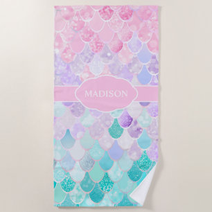 Cute Elegant Nautical Mermaid Monogram Beach Towel