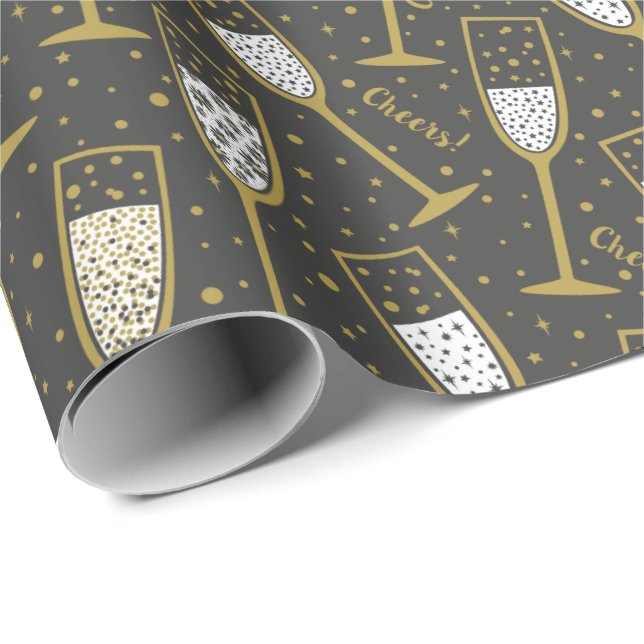 Cute Elegant New Year's Eve Champagne Glasses Wrapping Paper (Roll Corner)