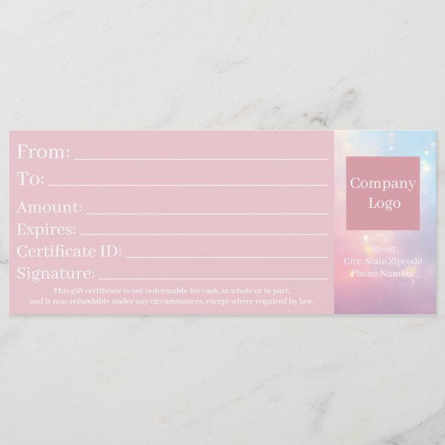 Cute Elegant Opal Pink Pastel Gift Certificate Save The Date (Back)